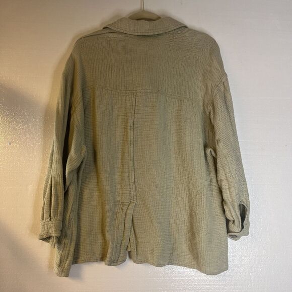 Style New York Green Button Down Linen Blend Knit Chore Coat Jacket size large - Picture 3 of 5